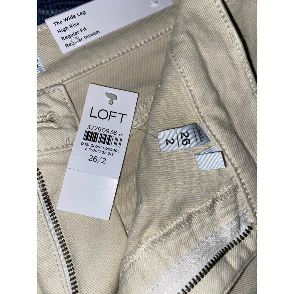 LOFT High Rise Wide Leg Crop Jeans Ivory Cream Denim Size 26 NWT - Picture 7 of 9